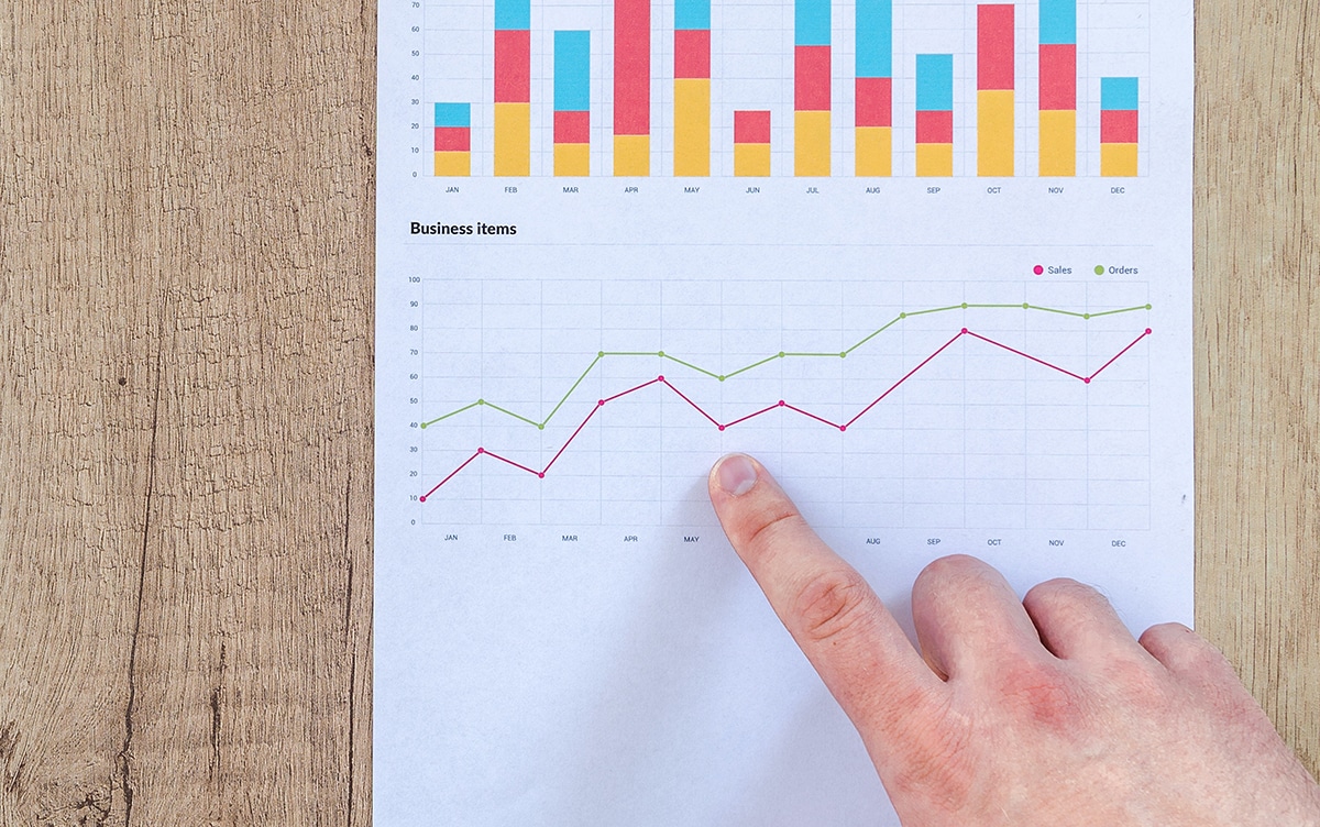 A hand pointing at some graphs