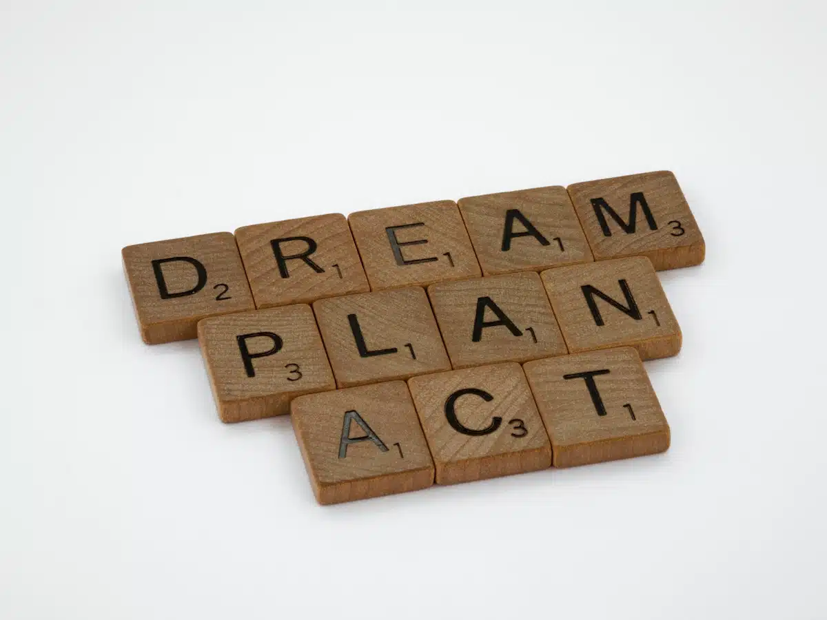 Scrabble pieces that read DREAM PLAN ACT