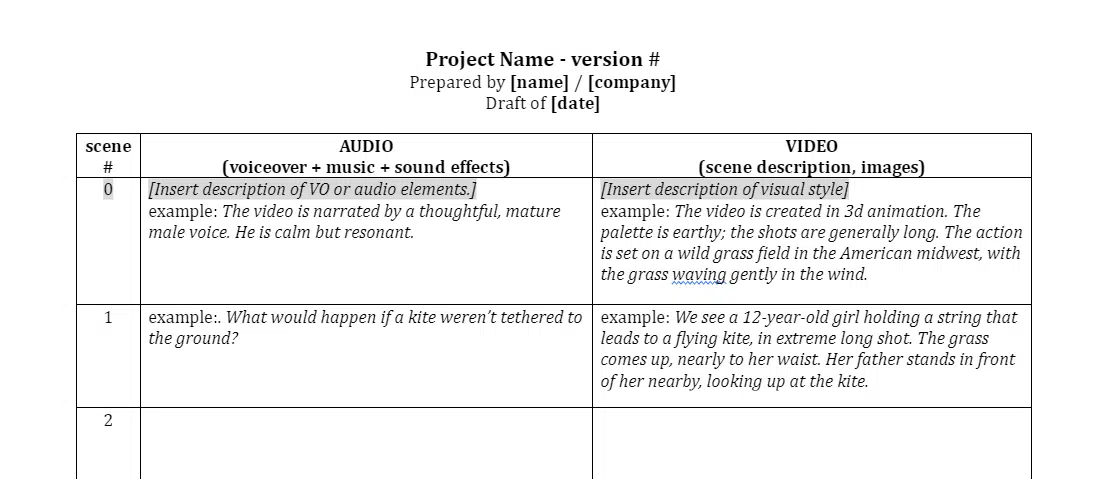 example of a partially filled-in script template