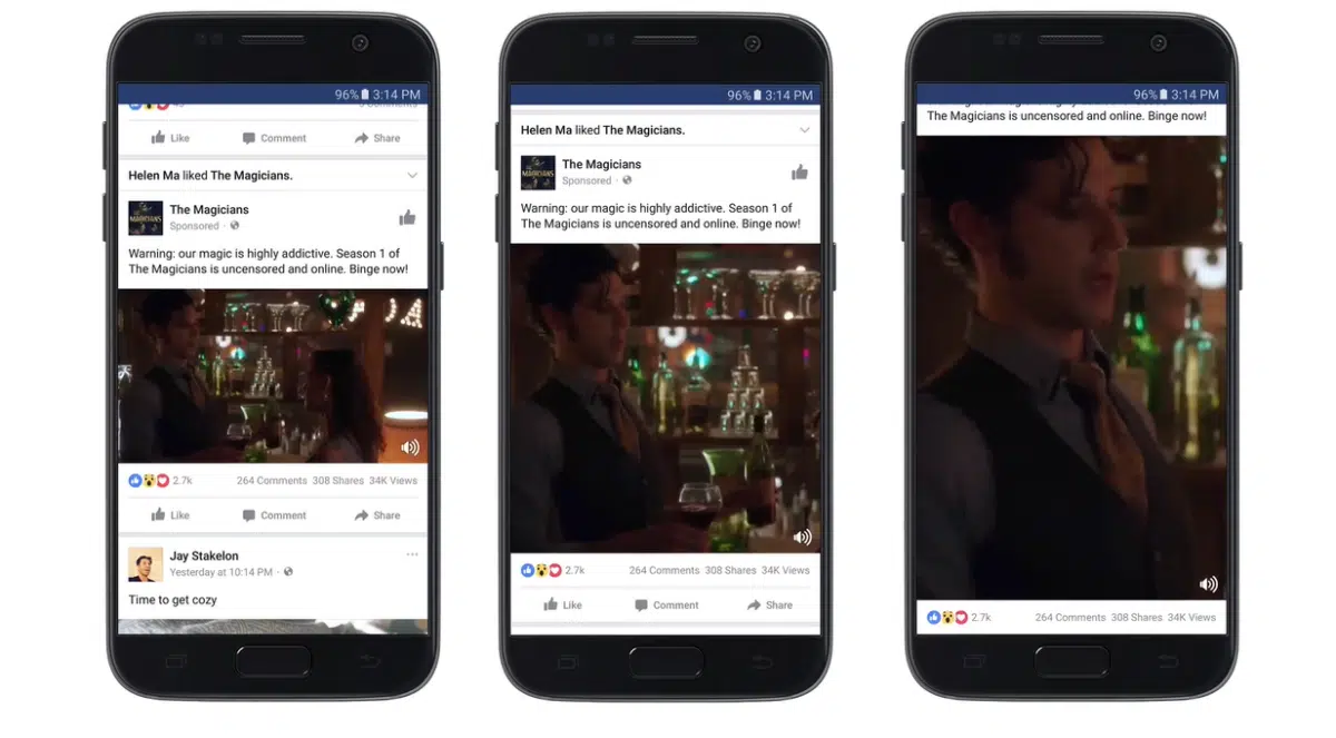 examples of vertical video versus square and horizontal video on facebook