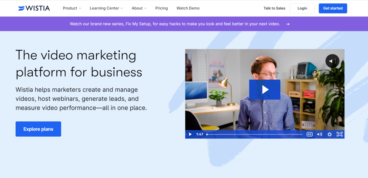 screenshot of Wistia's video landing page